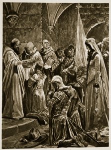 De zalving van Edward de Martelaar bij zijn kroning door St. Dunstan in Kingston-on-Thames, uit 